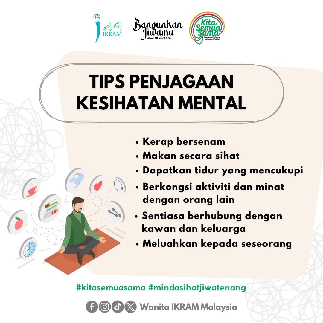 tips penjagaan kesihatan mental - kita semua sama - mental health - wanita ikram